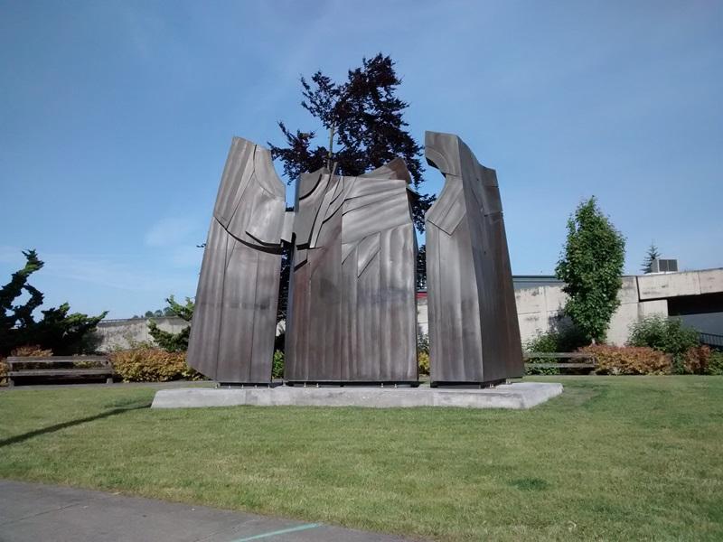 This large bronze sculpture sits at the foot of the Prairie Line Trail along the Foss Waterway